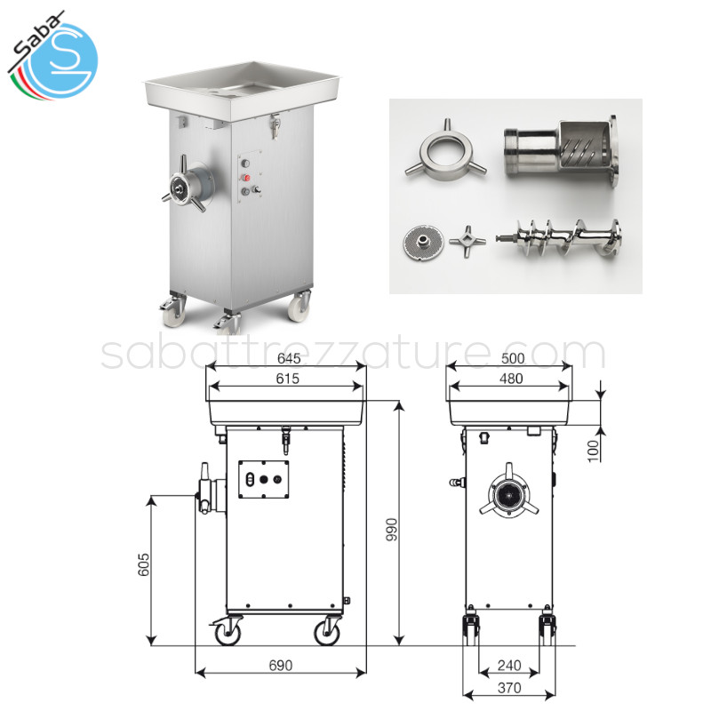 OFFERTA: Tritacarne da laboratorio TA 32X MAXI MINERVA OMEGA - Bocca 32/98 - Capienza tramoggia piana l 28 - Produzione kg/h (kg/min) 750 (12,5) - Motore trifase kW (HP) 3 (4) - Peso netto kg 74