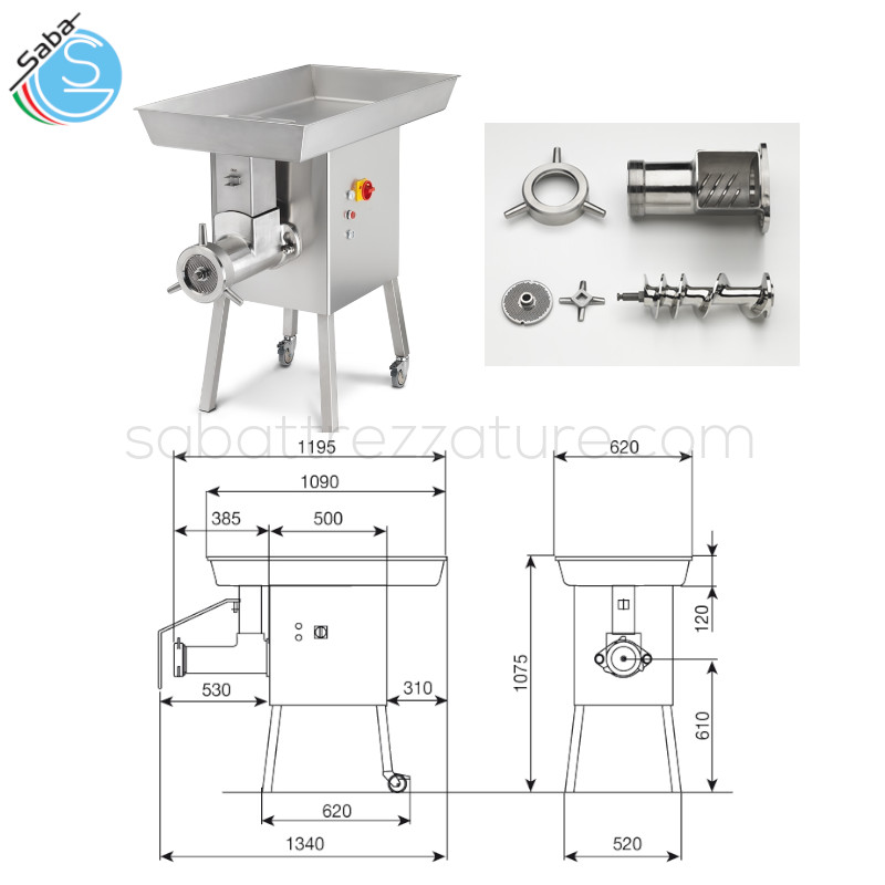 OFFERTA: Tritacarne da laboratorio C/E 242X MINERVA OMEGA - Bocca 42/130 - Capienza tramoggia piana l 83 - Produzione kg/h (kg/min) 1980 (33) - Potenza tricarne kW (HP) 5,25 (7) - Peso kg 120