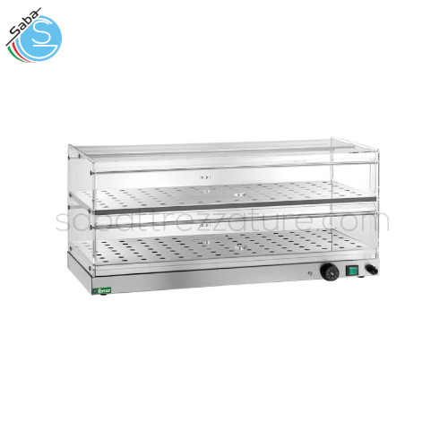 Vetrina riscaldata VBR4756 FORCAR - Potenza W 250 - Alimentazione monofase - Temp. +30° +90°C - Dim. cm 50 x 35 x 40H - N. Ripiani 2 - Peso netto kg 13