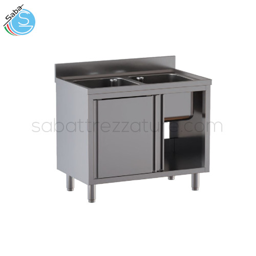 Lavello inox su armadio 140X70X85H cm con 2 vasche 60x50x30H cm