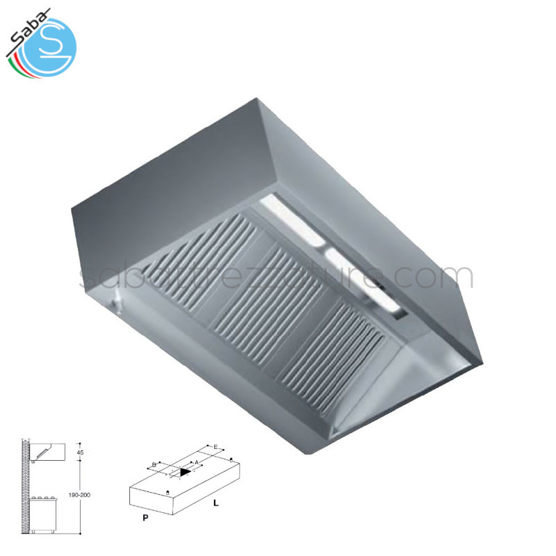OFFERTA: CAPPA KUBICA PARETE SENZA MOTORE DSPKPN - Struttura monoblocco in acciaio inox 18/10 AISI 304 - Dimensioni PxLxH 140x280x45 cm - Filtri nr. 6 - Luci nr. 1 x 16 watt - Portata 4900 m3/h - Peso 129 kg