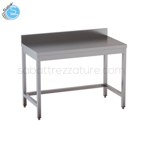 Tavolo in acciaio INOX AISI 304 su gambe quadre con alzatina - Dimensioni (cm) 180 x 70 x 85(H) - Peso netto (Kg) 46