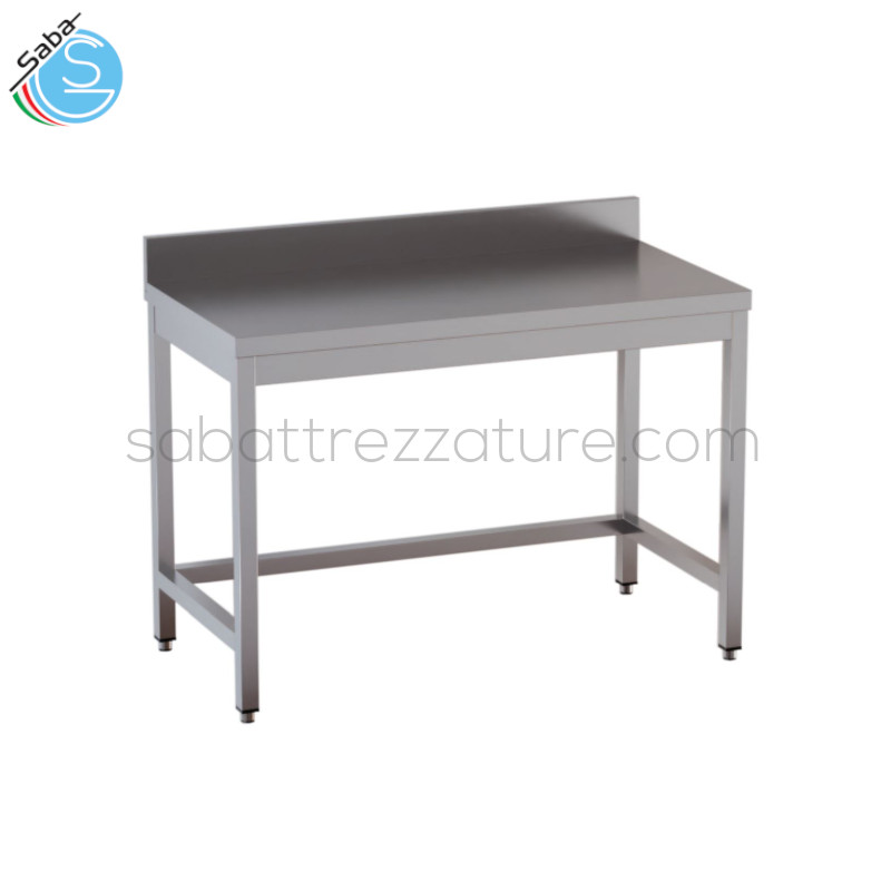 OFFERTA: Tavolo in acciaio INOX AISI 304 su gambe quadre con alzatina - Dimensioni (cm) 180 x 70 x 85(H) - Peso netto (Kg) 46