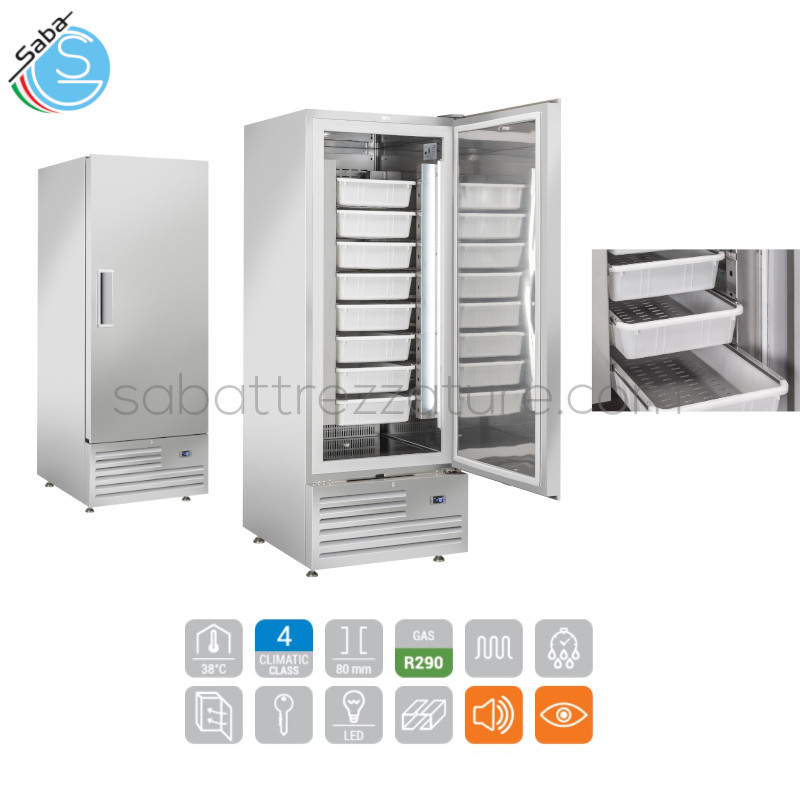 OFFERTA: Armadio refrigerato GN2/1 (PESCE) - Dimensioni 74Lx88Px202,5H cm - Capacità 600 L - N.8 Vaschette per scolo acque reflue del pesce in acciaio inox incluse - Temperatura -7° / +2°C - Consumo 2,5 Kw / 24h - Monofase - Peso netto 150 Kg