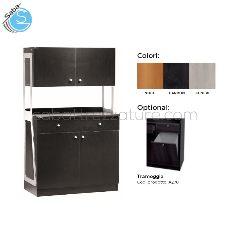 OFFERTA: Mobile di servizio in legno alto doppio ML3212SSP - Colori CARBON, CENERE, NOCE - Dimensione cm 92 x 48 x 153h - 2 Pensili - 2 Sportelli - 2 Cassetti - Ruote multidirezionali