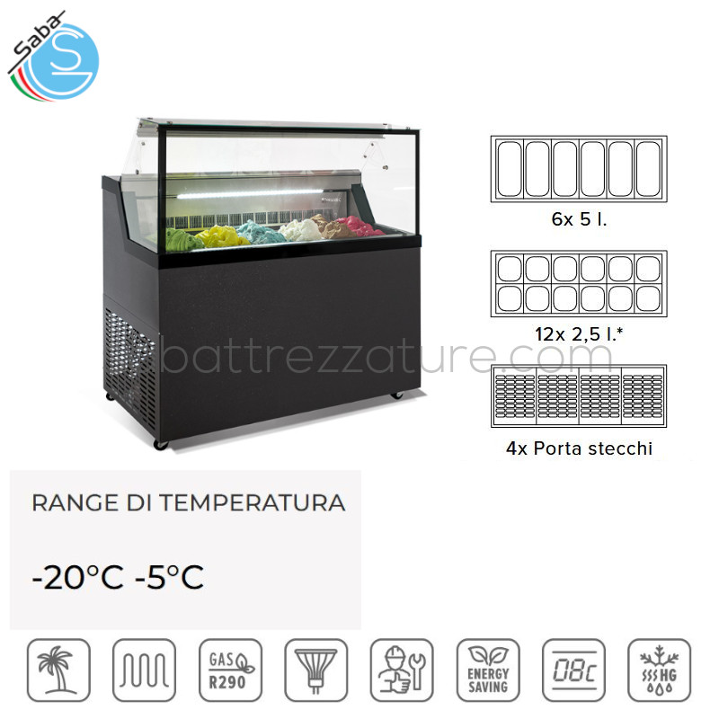 OFFERTA: Vetrina per gelato mantecato, su stecco e pasticceria gelata - Temp. -20°C -5°C - Dimensioni (l x p x h) 1190 x 677 x 1190 mm