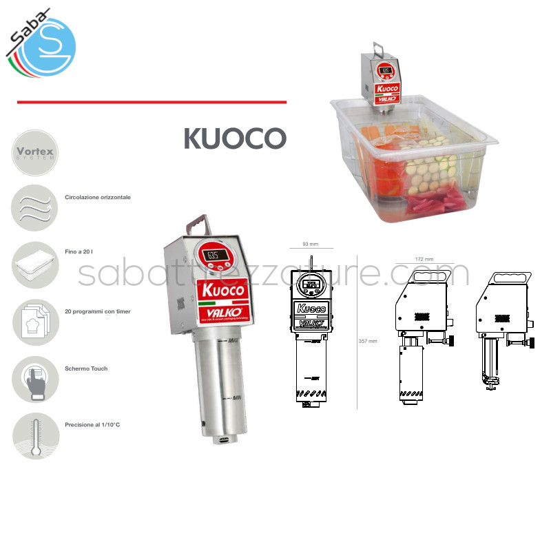 OFFERTA: Roner Professionale KUOCO VALKO - Dimensioni LxPxH (cm) 9,3x17,2x35,7 - Potenza (KW) 1,1 - Peso (kg) 3 - Capacità (l) 20 - Temperatura (°C) 0 ÷ 95 - Altezza min. vasca (cm) 18