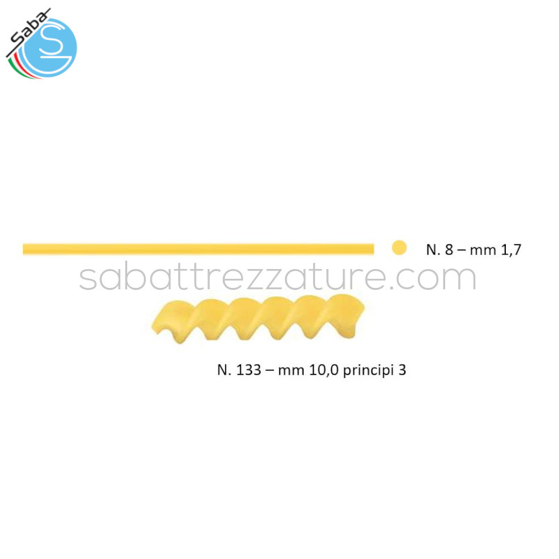 OFFERTA: Kit base 2 trafile: spaghetti f.to 8 & fusilli f.to 133 per Macchina pasta fresca La Pastaia TR 70