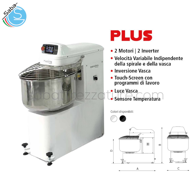 OFFERTA: Impast. a spirale M40PLUS - Cap. d'impasto kg 40 - Vol. vasca lt 55 - Dim. vasca mm 500x300 - Giri spirale rpm da 95 a 280 - Giri vasca rpm da 12 a 25 - Mot. spirale kW 2,20 - Mot. vasca kW 0,37 - Dim. 54x90x87,4H cm - Volt 230/50-60/1 - Peso Kg 163