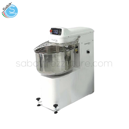 Impastatrice spirale M50PLUS - Cap. d'impasto kg 50 - Vol. vasca lt 70 - Dim. vasca cm 55x30 - Giri spirale rpm da 95 a 280 - Giri vasca rpm da 12 a 25 - Mot. spirale kW 2,20 - Mot. vasca kW 0,37 - Dim. 58x95x87,4H cm - Monofase - Kg 170