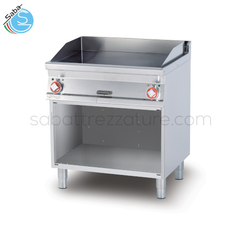 Fry-top elettrico liscio cromato superchrome (moca approved), su mobile a giorno, piastra cm.76x51 - 2 zone di cottura (inclusa 1 testata chiusura piano mod.tpa-7) - FTL-78ETS LOTUS