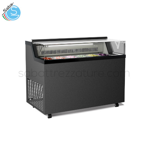 Vetrina per gelato mantecato, su stecco e pasticceria FLAT 6 FRAMEC - Temperatura -25°C +10°C - Dimensioni (l x p x h) 1190 x 677 x 944 mm - Peso netto 117 kg - Potenza 742 W
