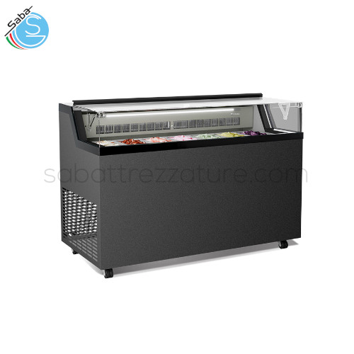 Vetrina per gelato mantecato, su stecco e pasticceria FLAT 7 FRAMEC - Temperatura -25°C +10°C - Dimensioni (l x p x h) 1340 x 677 x 944 mm - Peso netto 124 kg - Potenza 744 W
