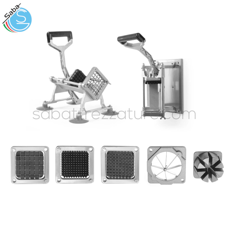 OFFERTA: Affetta patate, HENDI, 430x168x(H)290mm. Con 4 lame in acciaio, 6, 9 e 13 mm e anche un coltello per 8 spicchi. Può essere fissato a un banco di lavoro o ad una parete.