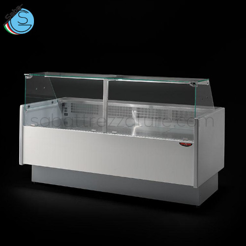 Banco espositore refrigerato vetri dritti temperati sollevabili con pistoni MR 80 100 - Dimensioni 104L x 89,5P x 120H cm - Numero sportelli (foro luce sportello 440 x 235 H mm) N° 1 - Temperatura d'esercizio +2°C / +5°C - Alimentazione monofase