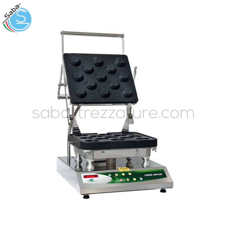 OFFERTA: Macchina professionale per tartellette COOK-MATIC - Temperatura: max 250 °C - Potenza: 3,2 kW - Tensione: 110/220 V - Dimensioni: 44x57x42h cm - Peso: 30 kg