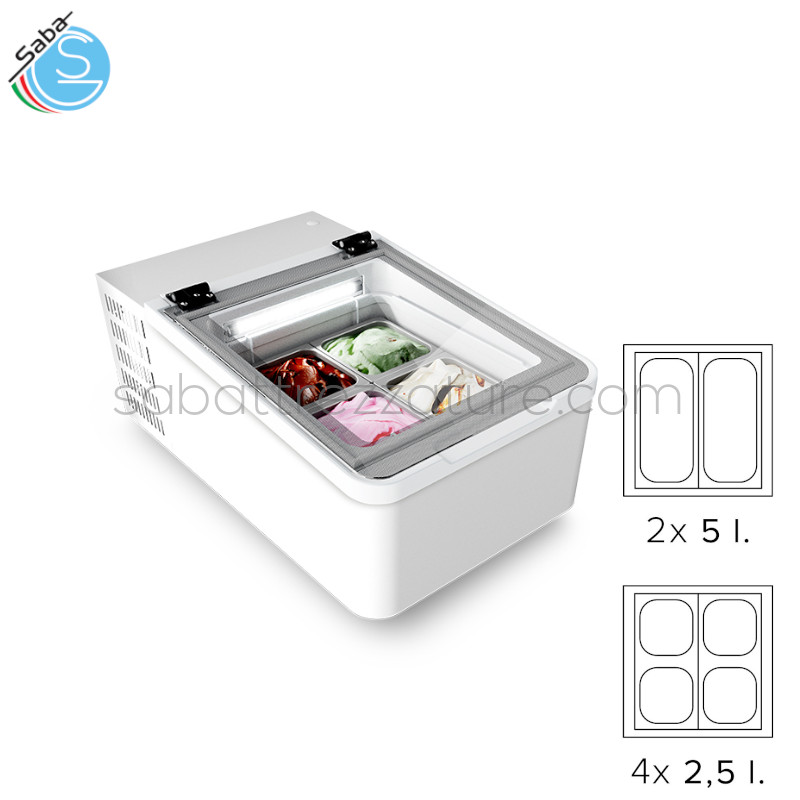 OFFERTA: Espositore da banco per gelato MINI CREAM 2V W LED - Colore bianco - Temperatura -22°C -10°C - Dimensioni (l x p x h) 490 x 790 x 345 mm - Potenza 95.00 W