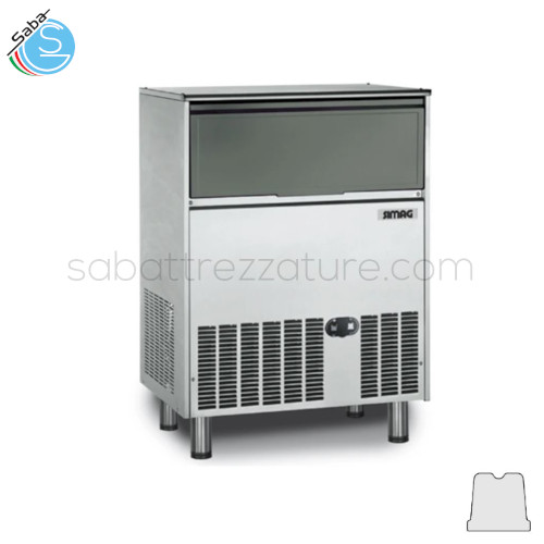 Fabbricatore di ghiaccio in cubetti pieni SIMAG SCE 105 ARIA - Produzione kg/24h : 93 - Capacità contenitore kg : 50 - Dimensioni mm L 700 x P 600 x A 970+92