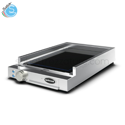 Fry Top Singolo in vetroceramica SP200 SPIDOFLAT SPIDOCOOK - Dimensione piano N° 1 280x440 mm - Frequenza 50 / 60 Hz - Voltaggio 230 V ~ 1N - Potenza 2,5 kW - Temperatura massima 400 °C - Peso 10 Kg - Dimensioni 398x654x129 mm