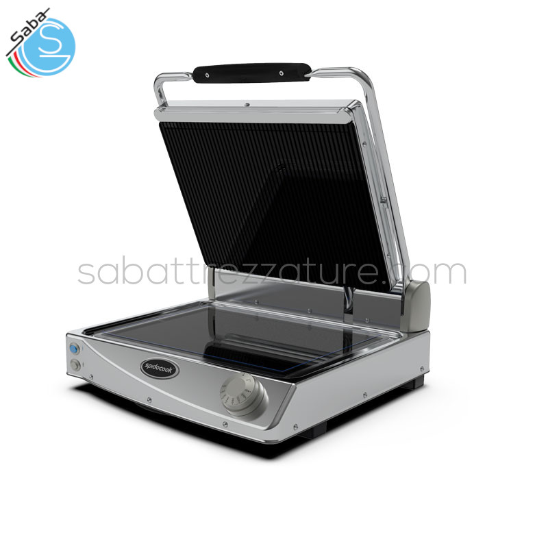 OFFERTA: Piastra media manuale con piani neri sup. rigato inf. liscio SP015PR SPIDOGLASS SPIDOCOOK - Dim. piano N° 1 400x300 mm - Frequenza 50 / 60 Hz - Voltaggio 231 V~ 1N - Potenza 3 kW - Temp. massima 400 °C - Peso 16 kg - Dim. 481x457x182 mm