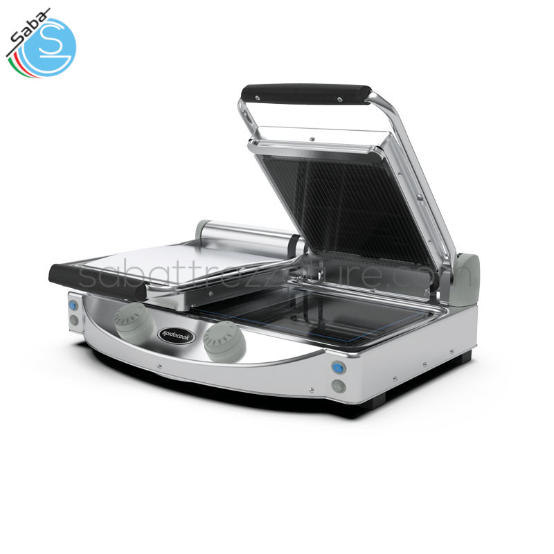 OFFERTA: Piastra doppia manuale con piani neri sup. rigato inf. liscio SP020PR SPIDOGLASS SPIDOCOOK - Dim. piano N° 2 250 x 250 mm - Frequenza 50 / 60 Hz - Voltaggio 231 V~ 1N - Potenza 3 kW - Temp. massima 400 °C - Peso 17 kg - Dim. 619x176x458 mm