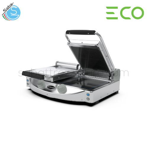 Piastra doppia manuale con piani neri sup. rigato inf. liscio SP020R ECO SPIDOGLASS SPIDOCOOK - Dim. piano N° 2 250 x 250 mm - Frequenza 50 / 60 Hz - Voltaggio 231 V~ 1N - Potenza 2 kW - Temp. massima 400 °C - Peso 17 kg - Dim. 619x176x458 mm