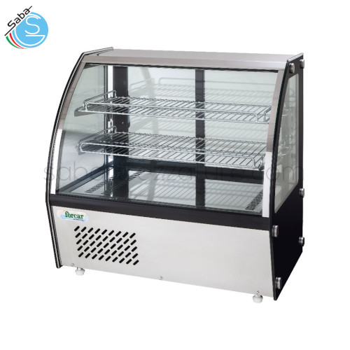 Espositore refrigerato vetro curvo ventilati G-VPR100 FORCAR – Tem. di lavoro +2°C/+8°C - Dim. esterne 695 x 462 x 670(H) mm - Dim.interne 663 x 380 x 384(H) mm - Cap. 100 L - Refrigerazione ventilata - Assorbimento (W) 150 - Peso (Kg) 57