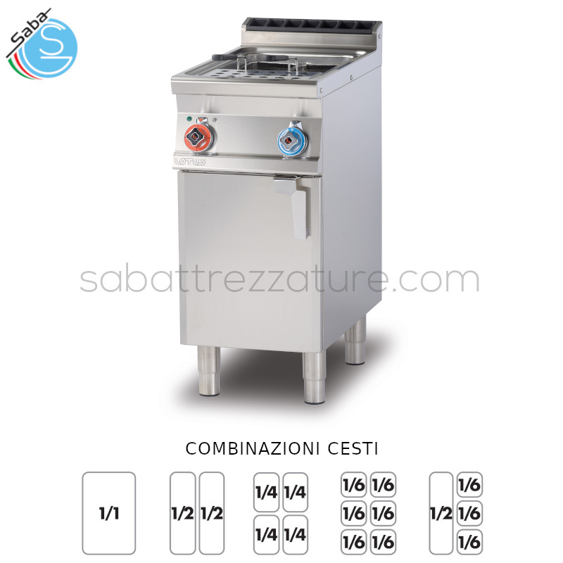 OFFERTA: CUOCIPASTA TRIFASE LT. 25 Vasca cm. 30,5x33,5x32,7H CP-74ET LOTUS - Dimensioni cm. 40 x 70,5 x 90H - Potenza elettrica 7,8 kw - Voltaggio 400v~3n - Frequenza 50/60 hz - Peso 48 kg - Volume 0,368 m³
