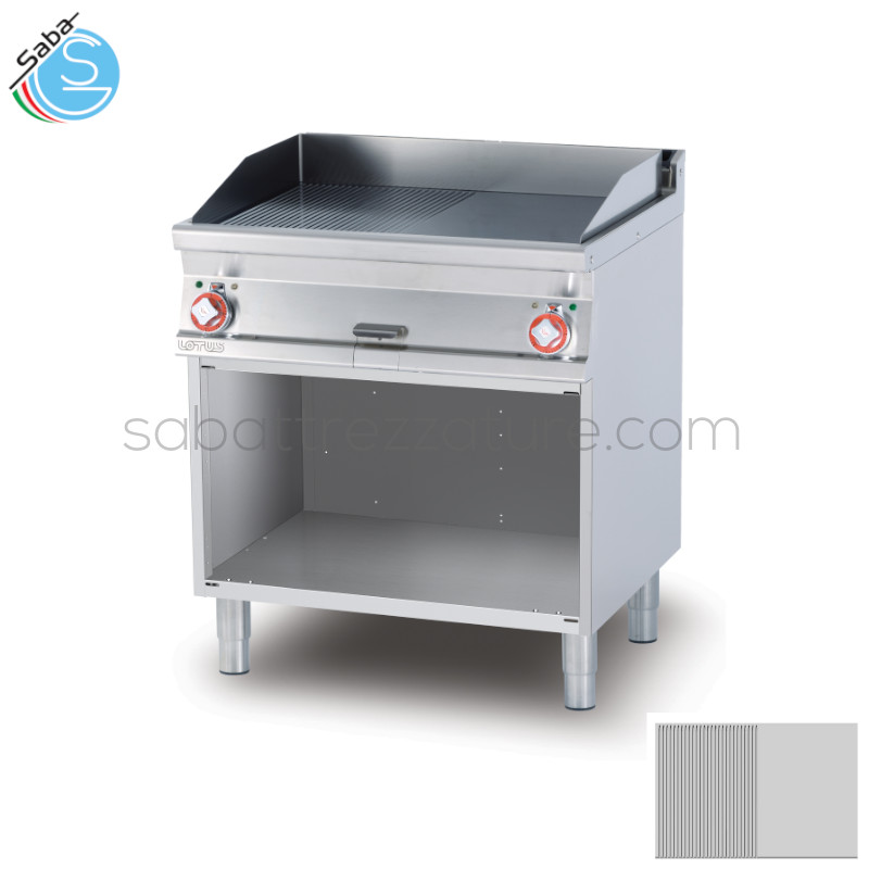 OFFERTA: Fry-top elettrico 1/2 rigato + 1/2 liscio cromato SUPERCHROME (Moca Approved), su mobile a giorno, piastra cm.76x51 - Dim. cm. 80 x 70,5 x 90H - Potenza elettrica 11,1 kw - Voltaggio 400v~3n - Frequenza 50/60 hz - Peso 110 kg - Volume 0,709 m³