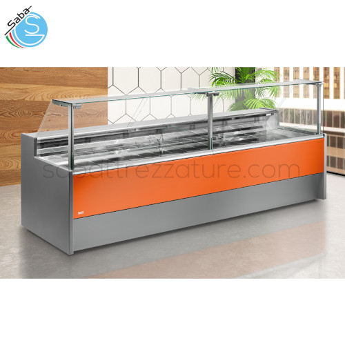 Banco alimentare ventilato con cella PORTHOS PL-2 ZOIN - Gruppo incorporato - Temperatura 0 +4°C - Gas R290 - Dimensioni (cm) 300x108.5x128 - Peso (Kg) 417 - Alimentazione monofase