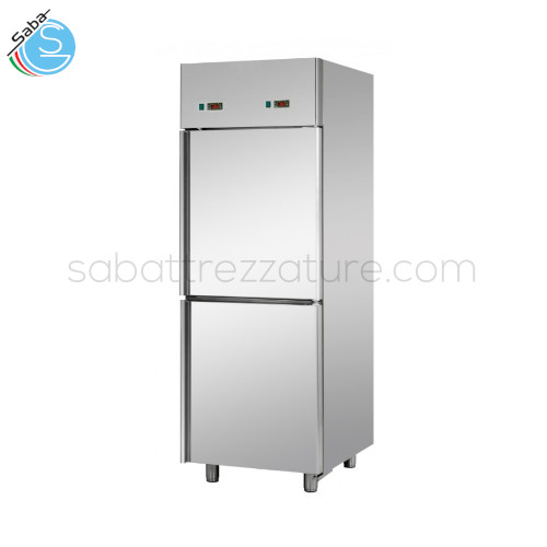 Armadio Combinato Refrigerato GN 2/1 in Acciaio Inox TN + BT con 2 sportelli A207MIDPN TECNODOM - Dim. cm. L71XP80XH210 - Temp. d'esercizio -2°/+10° C | -18°/-22° C - Cap. lorda 700 lt - Alim. monofase - Pot. 385 + 700 W