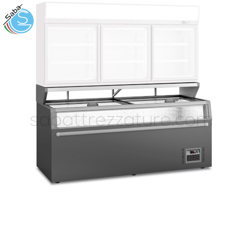 Isola frigo/congelatore con sbrinamento automatico vetro piatto MANHATTAN BTM 210 KLIMAITALIA - Temperatura 0 °C / +10 °C | -22 °C / -18 °C - Dimensioni Esterne (LxPxH) mm 2104 x 850 x (870+210) - Peso netto Kg 158 - V 220-240 - Assorb. W 500