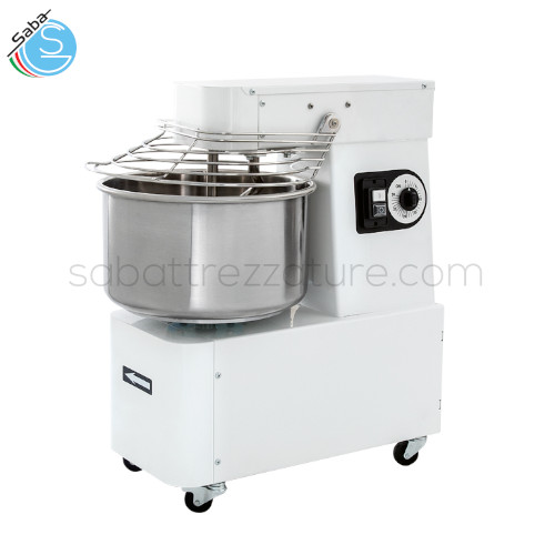 Impastatrice a spirale a vasca fissa SABA 40 T 2V - Con motore trifase a 2 velocità - Peso pasta (Kg) 35 - Capacità (Lt) 41 - Impasto / ora (Kg) 112 - Diametro vasca (cm) 45 - Dimensioni macchina (cm L x P x A)	48 x 82 x 85 - Peso netto (Kg) 92