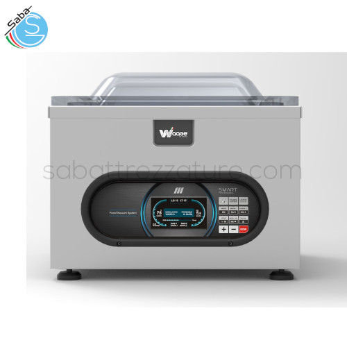 Sottovuoto SMART PROFESSIONAL 50 WAAGE - Dim. macchina 612x667x370 mm - Dim. vasca 512x549x200 mm - Pompa vuoto 25 m3/h - Barra saldante 510 mm - Alim. Monofase - Potenza 1500 w - Peso 75 kg - Max buste 500x550 mm