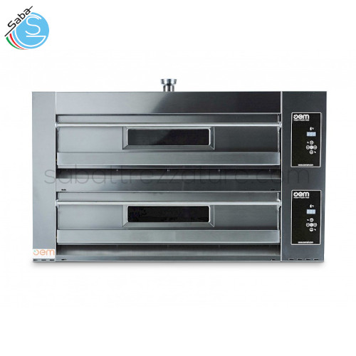 Forno elettrico statico OEMDOMITOR1230LDG - Nr. cam. 2 - Cons. medio orario per cam. 5,2 kW/h - Dim. est. blocco cam. cottura 125Lx97Px73H cm - Dim. cam. cottura 93Lx63Px10,5÷14H cm - Max Temp. 400°C - 181 Kg - Volt 400