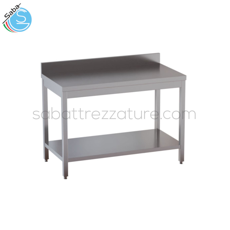 OFFERTA: Tavolo inox su gambe con piano di fondo e alzatina 140 x 70 x 85H cm - Altezza alzatina: 10 cm