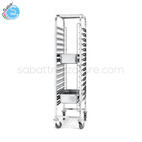 Carrello portateglie 15 x GN 1/1 in acciaio inox - Misure (mm) 440x610x(H)1710 - Peso netto (kg) 18,46