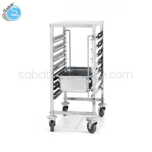 Carrello portateglie 7 x GN 1/1 in acciaio inox - Misure (mm) 445x615x(H)945 - Peso netto (kg) 13,50