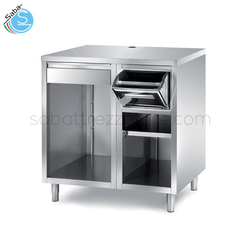 Tavolo Inox AISI 304 per macchina da caffe con cassetto battifiltro, 2 vani - cm 100X70X110H