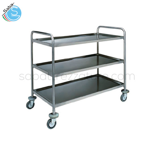 Carrello di servizio in acciaio inox CA1410 - Dimensione (cm) 90 x 60 x 104(H) - 3 Ripiani - Carico massimo (kg) 100 - Ruote multidirezionali ø 125 mm - Peso netto (kg) 20