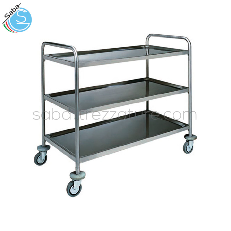 OFFERTA: Carrello di servizio in acciaio inox CA1410 - Dimensione (cm) 90 x 60 x 104(H) - 3 Ripiani - Carico massimo (kg) 100 - Ruote multidirezionali ø 125 mm - Peso netto (kg) 20