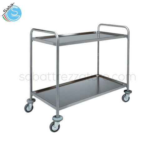 Carrello di servizio in acciaio inox CA1390 - Dimensione (cm) 90 x 60 x 94(H) - 2 Ripiani - Carico massimo (kg) 100 - Ruote multidirezionali ø 125 mm - Peso netto (kg) 15