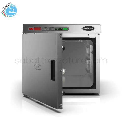 Forno per cottura lenta e mantenimento CALDOLUX - Modello SCH 030 - Capacità 3 GN 1/1 - Distanza 67 mm - Voltaggio 230 V - Potenza elettrica 0.76 kW - Temperatura massima 120 °C - Dimensioni 436 x 645 x 409 mm - Peso 25 kg