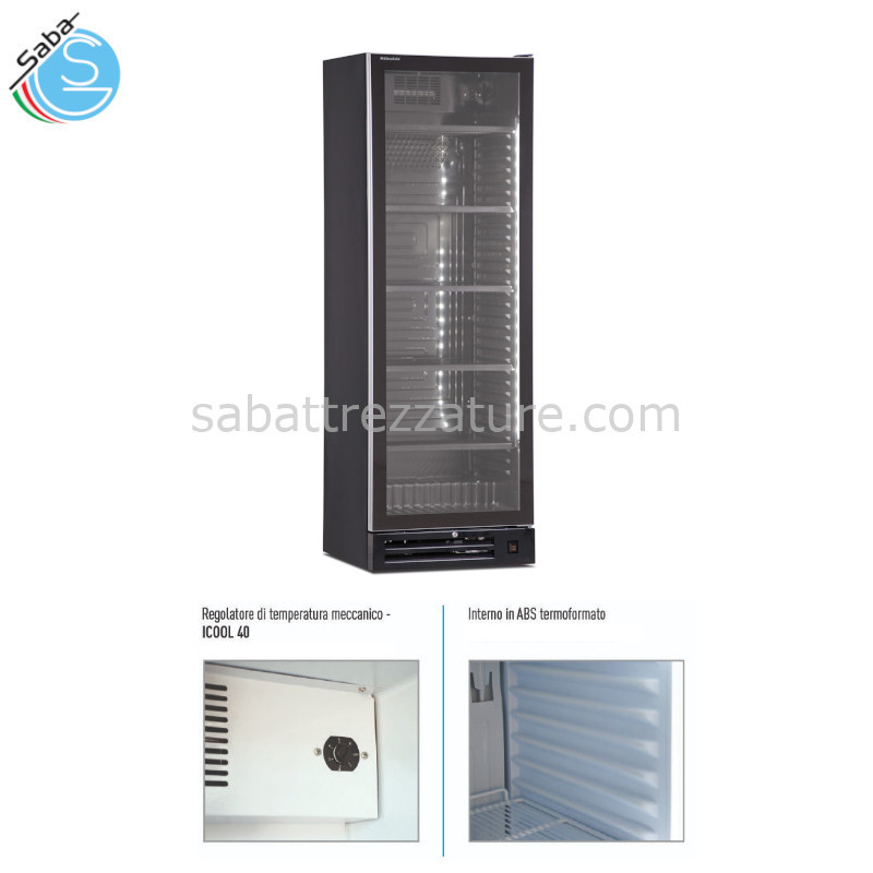 OFFERTA: Frigo vetrina bibite statica con agitatore ICOOL 40 BLACK - N.1 porta con doppio vetro temperato e guarnizione estraibile - Temp. 0°C / +10°C - Dim. 60x62.4x185h cm - Cap.: 342 lt