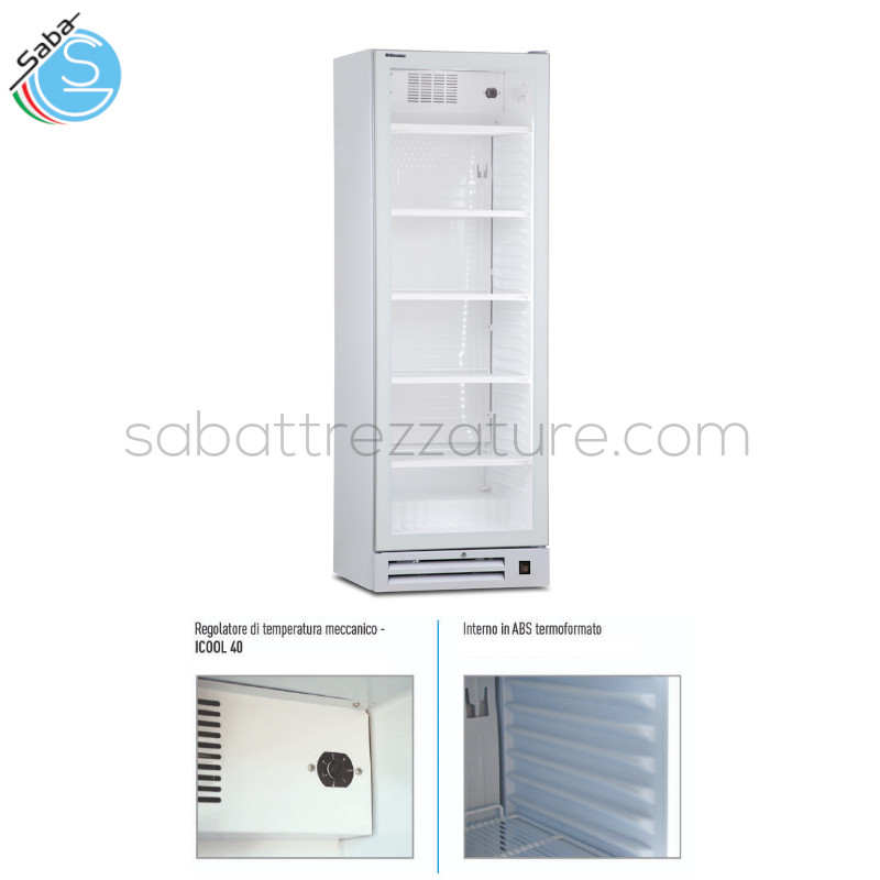 OFFERTA: Frigo vetrina bibite statica con agitatore ICOOL 40 WHITE - N.1 porta con doppio vetro temperato e guarnizione estraibile - Temp. 0°C / +10°C - Dim. 60x62.4x185h cm - Cap.: 342 lt