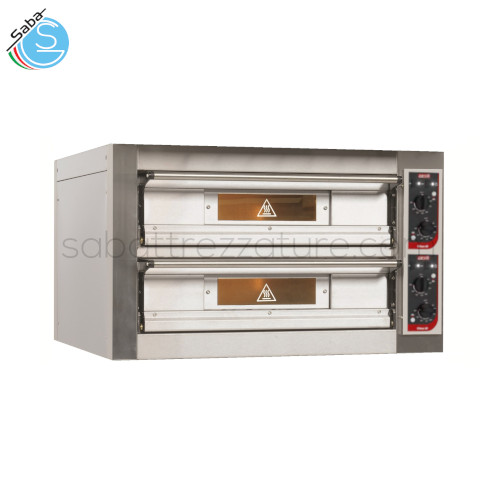 FORNO PER PIZZA CITIZEN EP 4+4 / MC - Dim. est. 99x106x59 cm - Dim. int. 70x70x12 cm - Temp. max 400 °C - Nr pizze Ø 33 cm : 4 + 4 - Nr teglie 40x60 cm : 1 + 1 - Peso 150 kg - Pot. MAX kW 5,6 + 5,6 - Pot. MED. kW 2,9 + 2,9 - Trifase