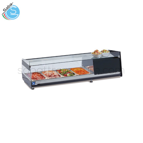 Vetrina refrigerata TAPAS 8 D PI TECFRIGO - Dimensioni LxPxH (mm) 1790x393x310 - Refrigerazione Statica - Ripiani piano esp. 1410x325mm - Assorbimento (W) 266 - Voltaggio (V) 230v/1/50Hz