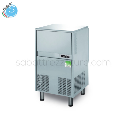 Fabbricatore di Ghiaccio 85 kg SMI 80 A SIMAG - Raffreddamento ad aria - Tipo di ghiaccio Mojo Ice - Produzione kg/24h: Aria 85 - Capacità bin interno 25 kg di ghiaccio (25000 cubetti) - Dim. mm L 529 x P 626 x A 791+92 - Alimentazione : monofase