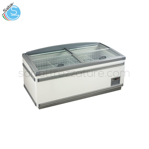 Isola statica refrigerata vetro piatto IGLOO 18 - Apertura verticale - Illuminazione a led - Temperatura -18°C / -21°C - Dimensioni (LxPxH) 1850 x 850 x 795 mm - Assorbimento W 495 - Voltaggio V 220-240