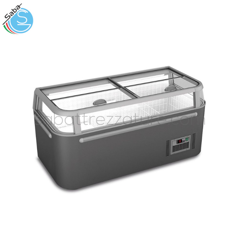 OFFERTA: Isola statica refrigerata vetro piatto MANHATTAN 18 - Apertura verticale - Illuminazione a led - Temperatura 0°C / +10°C e -22°C / -18°C - Dimensioni (LxPxH) 1850 x 850 x 870 mm - Assorbimento W 460 - Voltaggio V 220-240